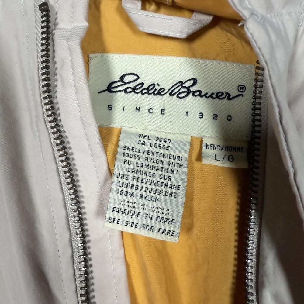 Eddie Bauer Jacket Mens Large Beige Hooded Nylon PU Laminated Parka Outdoor Coat - Picture 3 of 14